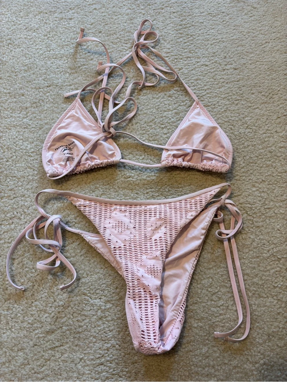 Frankie's Bikinis Light Pink Crochet-Trim Bikini Set